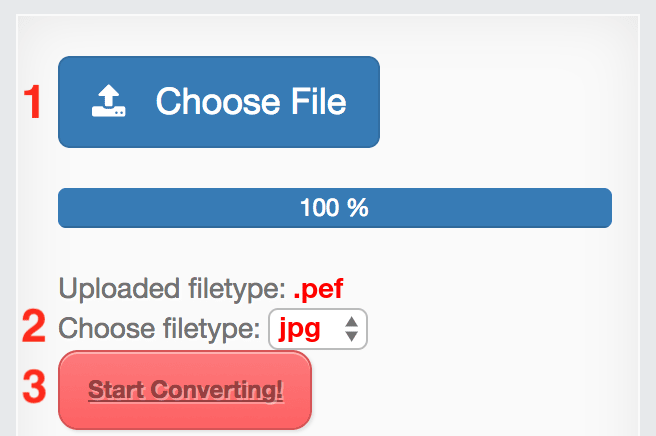 How to convert PEF files online to JPG